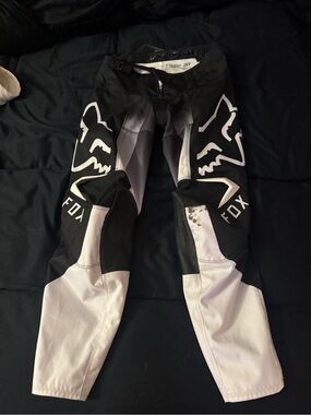 Fox Black and White Motocross Pants with Fox Head Graphics
